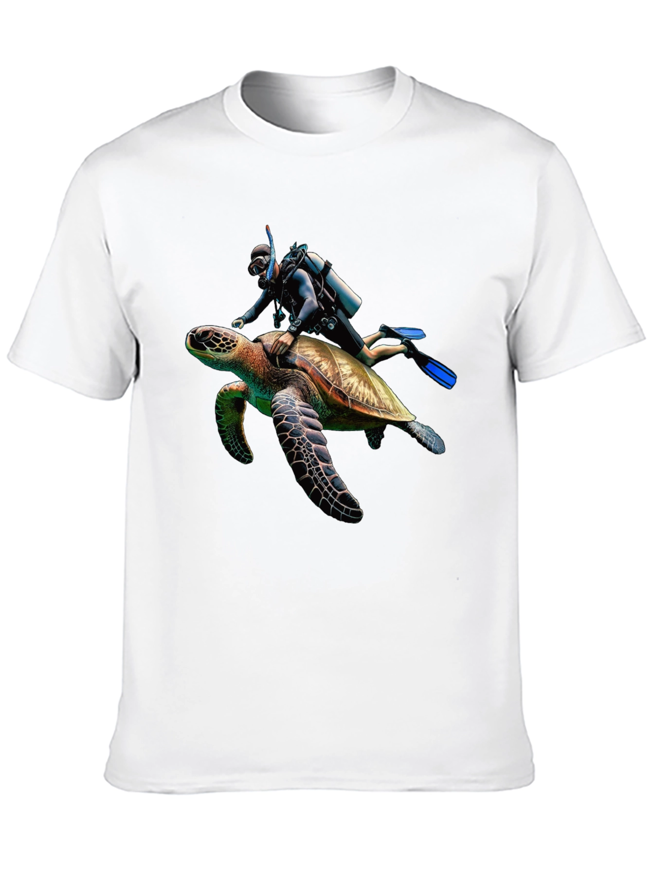 Scuba Diver Turtle Ride Black T-Shirt