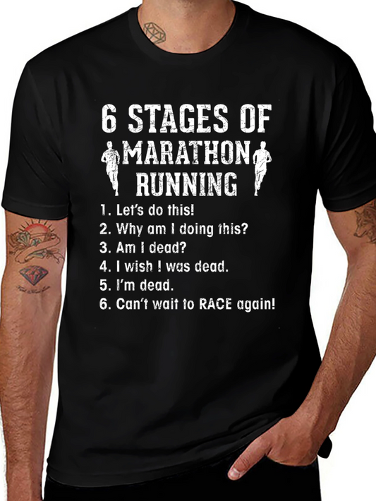 6 Stages of Marathon Running Black T-Shirt