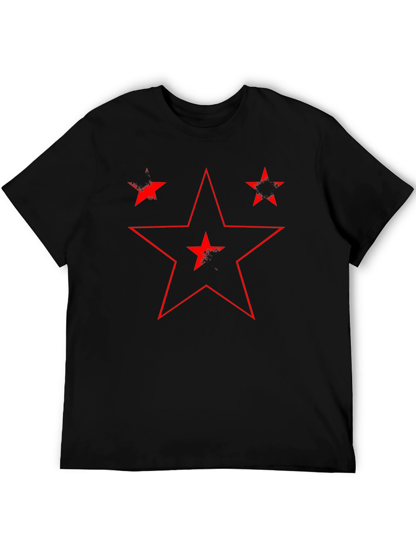 Distressed Red Star Graphic Black T-Shirt