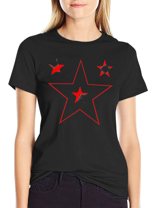 Distressed Red Star Graphic Black T-Shirt
