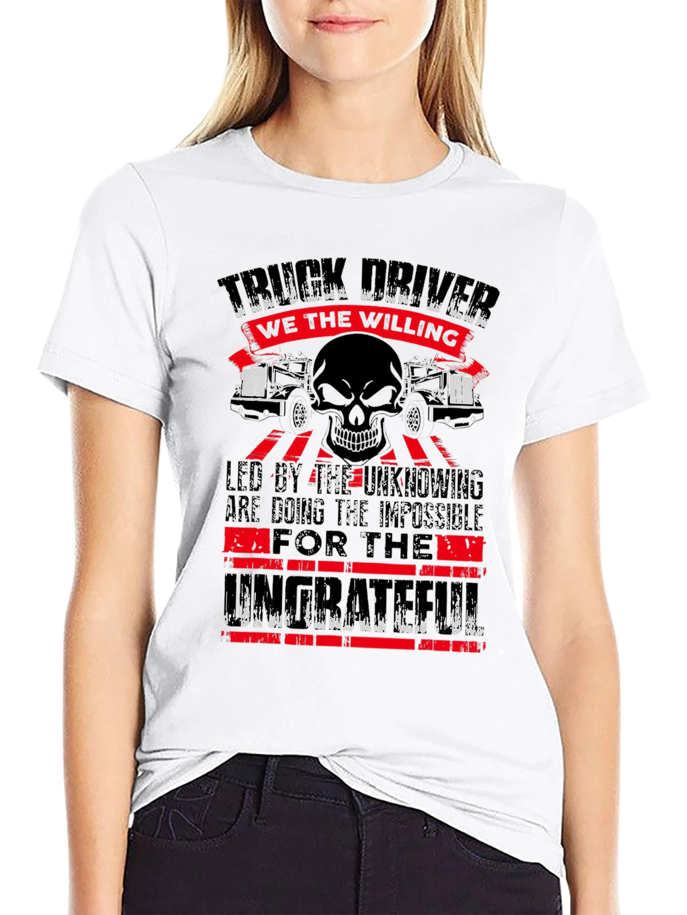 Truck Driver Skull Graphic T-Shirt
