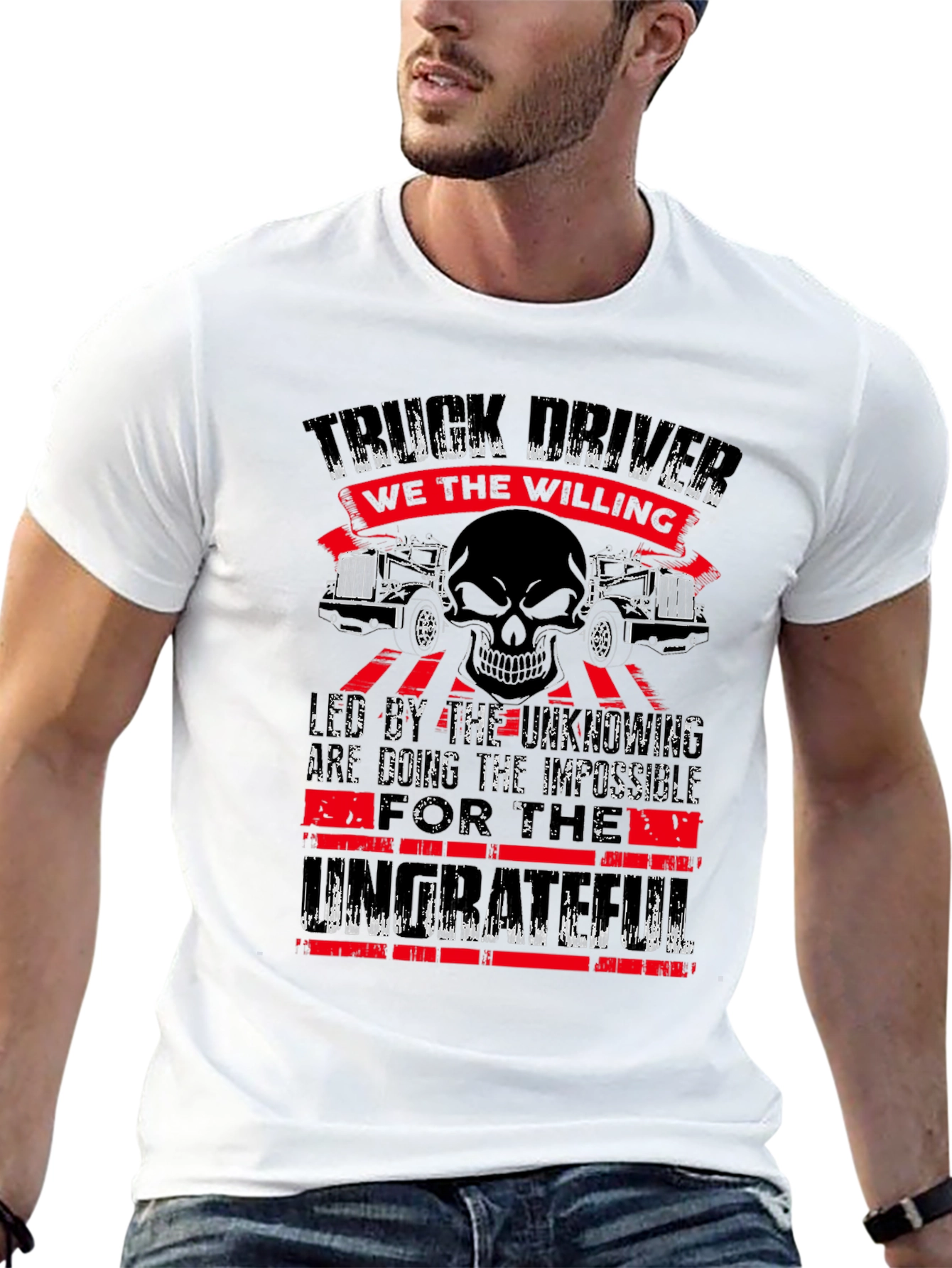 Truck Driver Skull Graphic T-Shirt