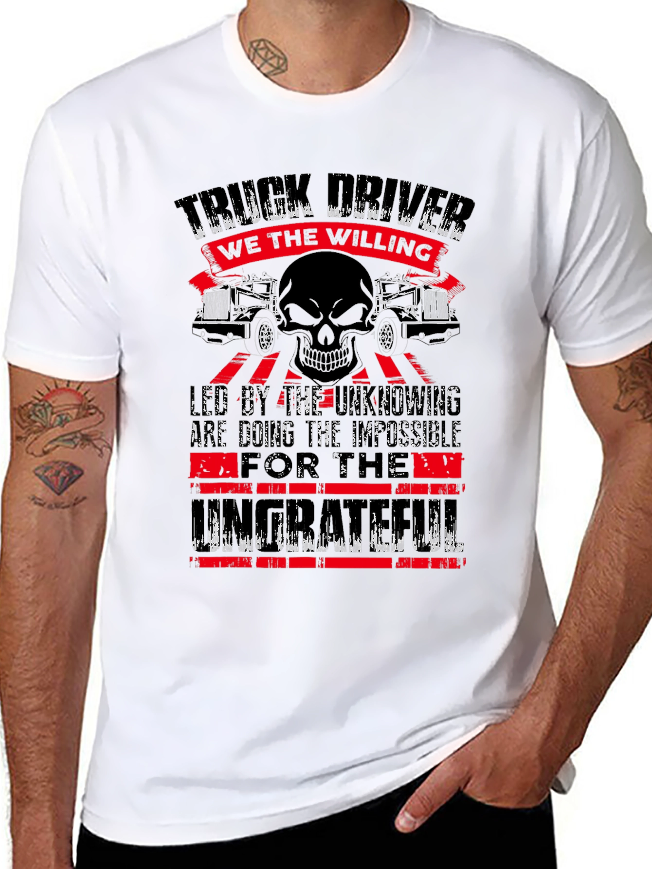 Truck Driver Skull Graphic T-Shirt
