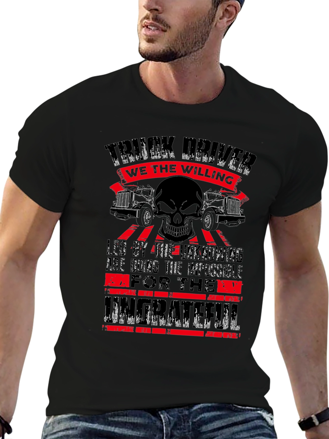 Truck Driver Skull Graphic T-Shirt