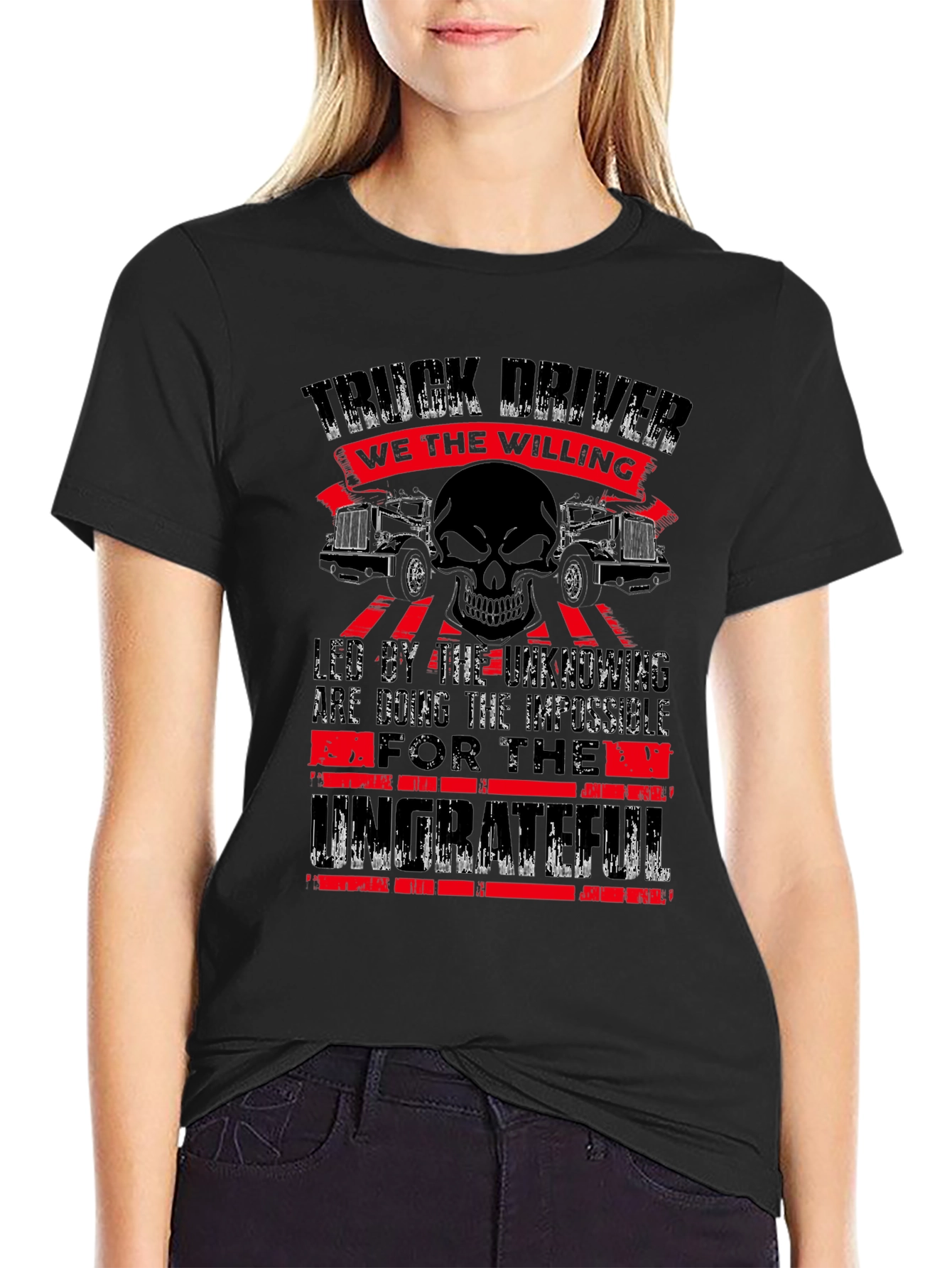 Truck Driver Skull Graphic T-Shirt
