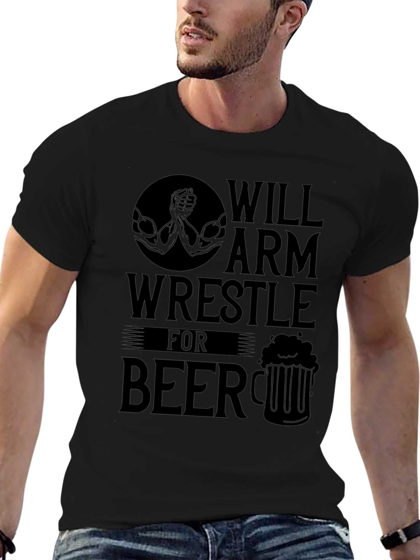 Will Arm Wrestle for Beer Black T-Shirt