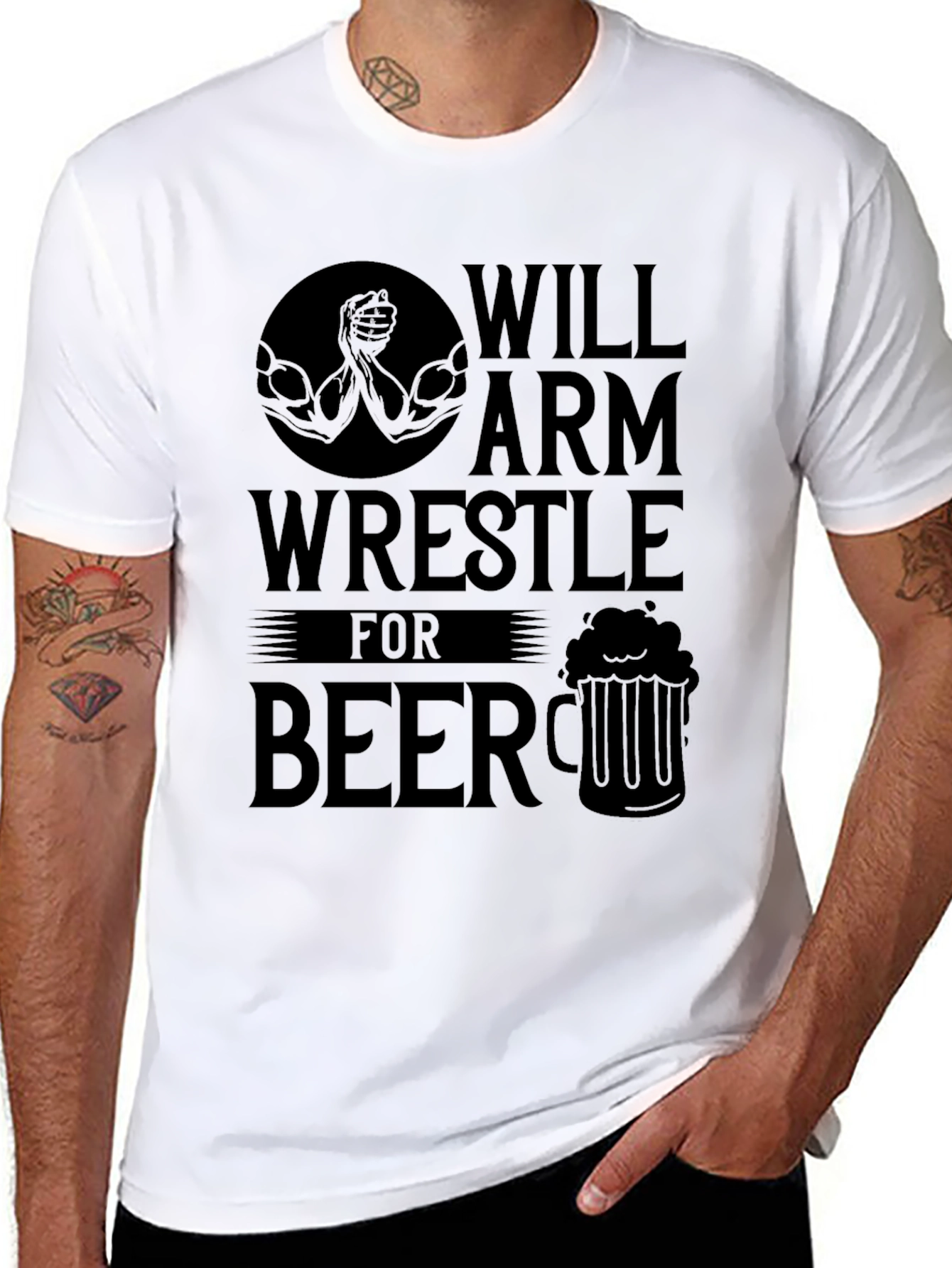 Will Arm Wrestle for Beer Black T-Shirt