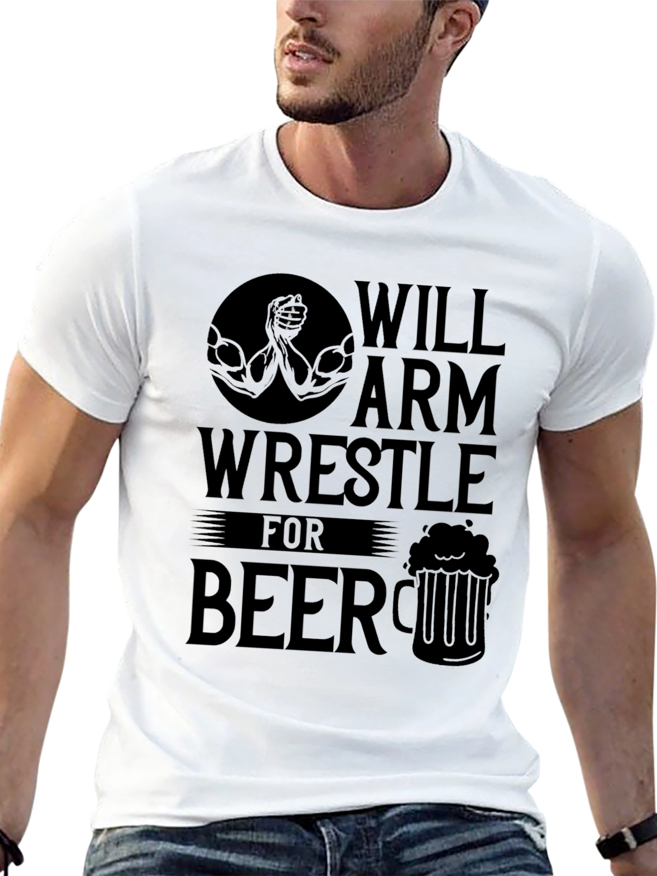 Will Arm Wrestle for Beer Black T-Shirt