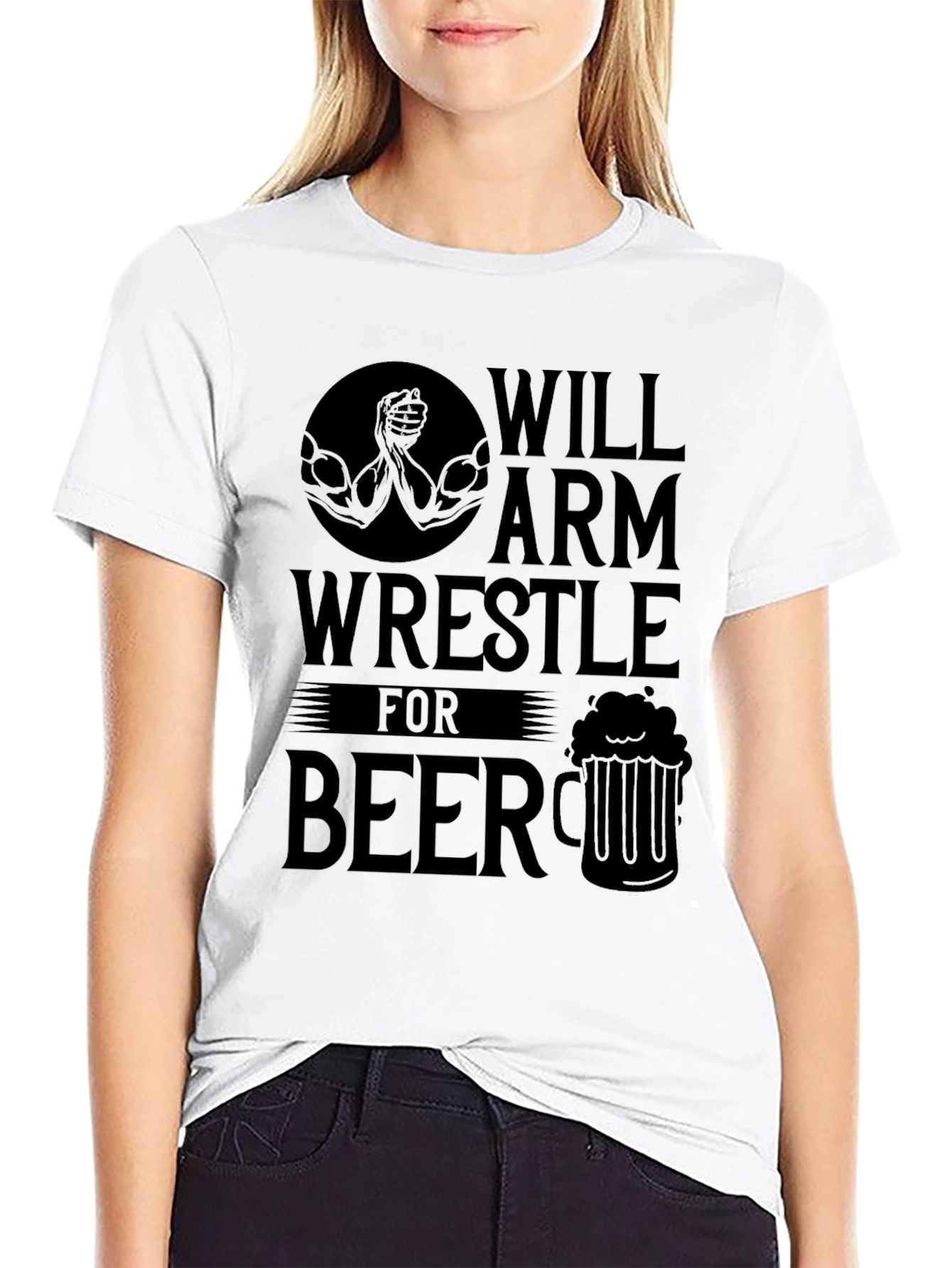 Will Arm Wrestle for Beer Black T-Shirt