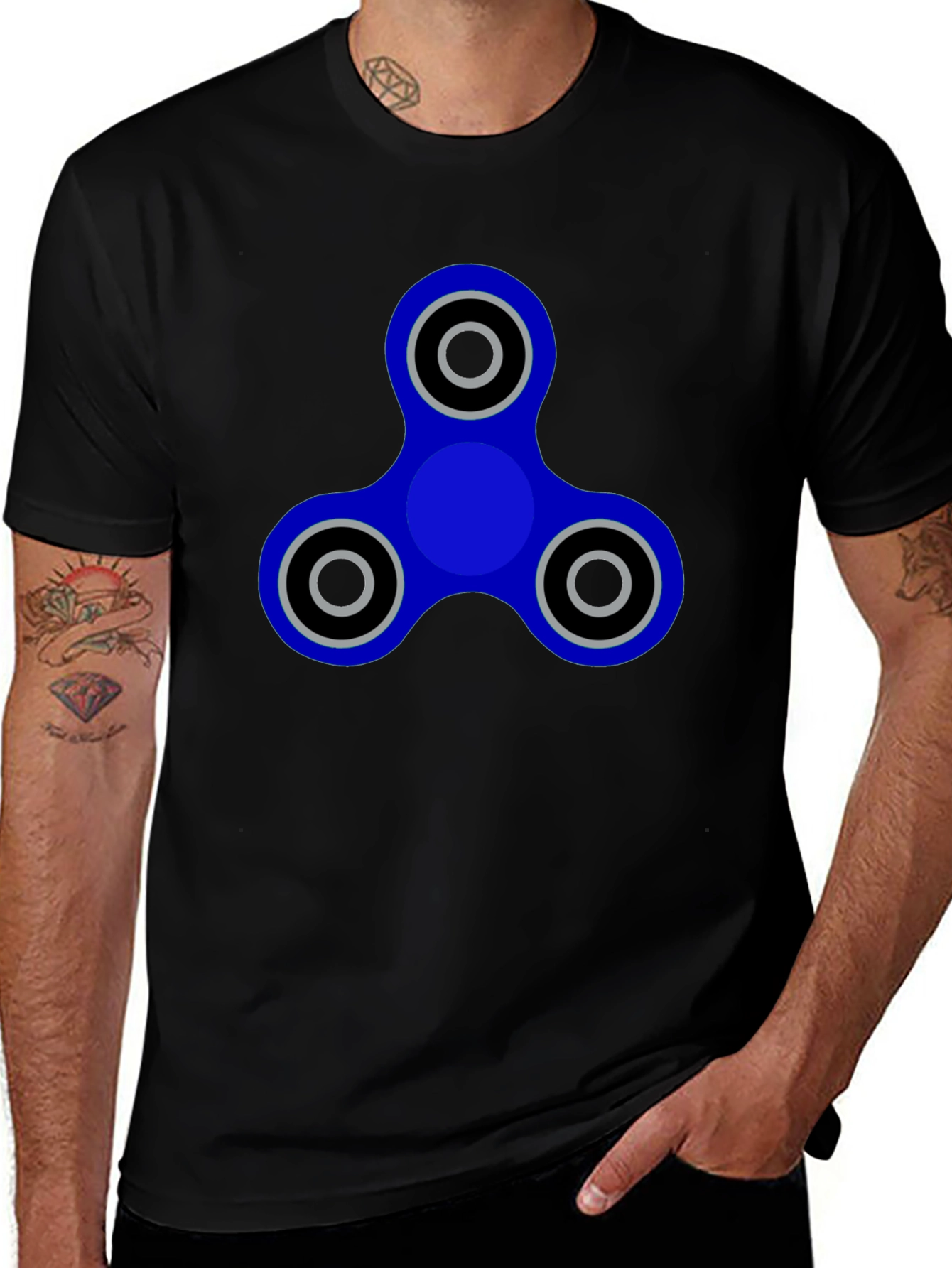 Blue Fidget Spinner Graphic Tee - Casual Cool Style