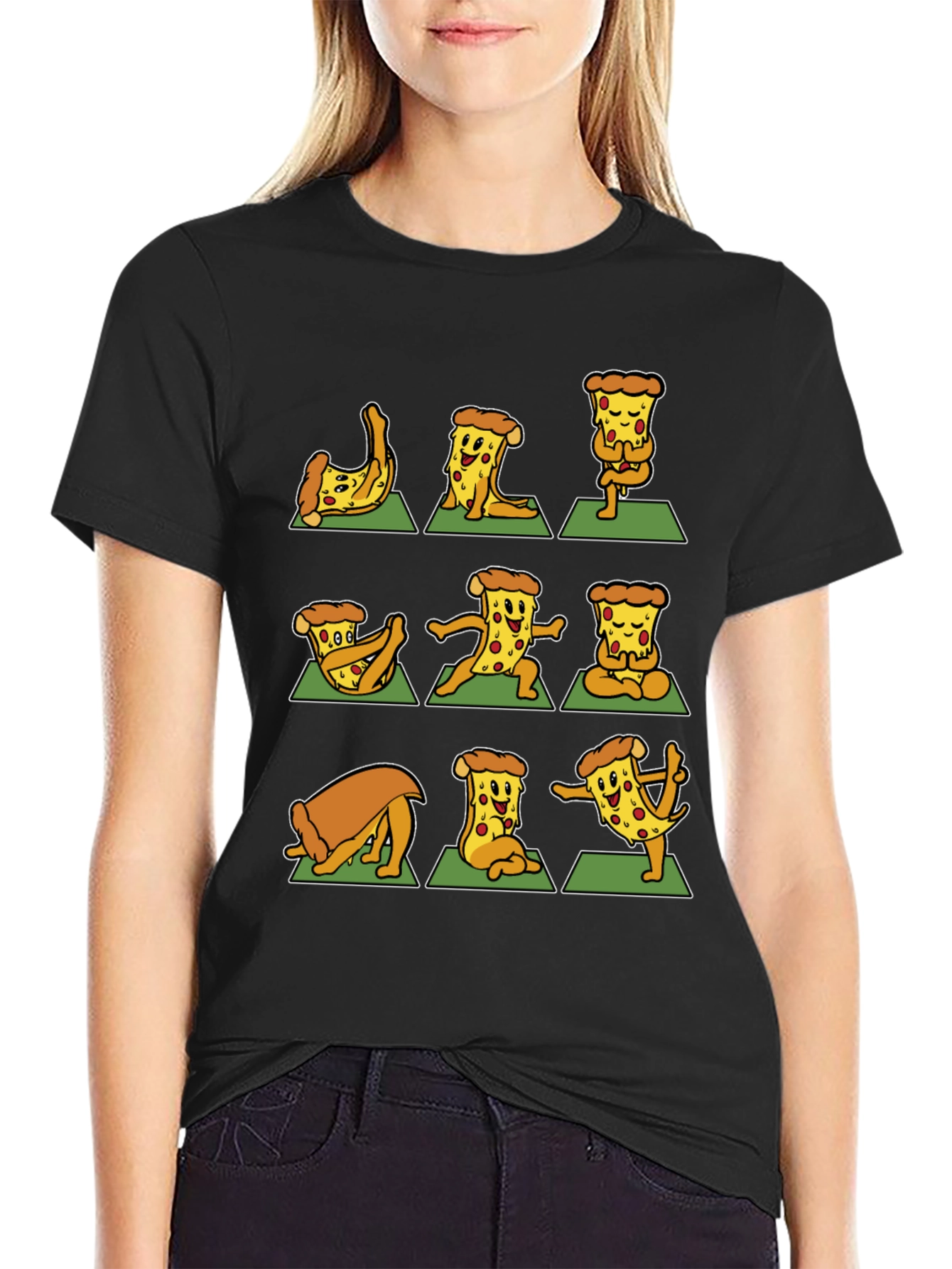 Pizza Yoga T-Shirt - Black Graphic Tee