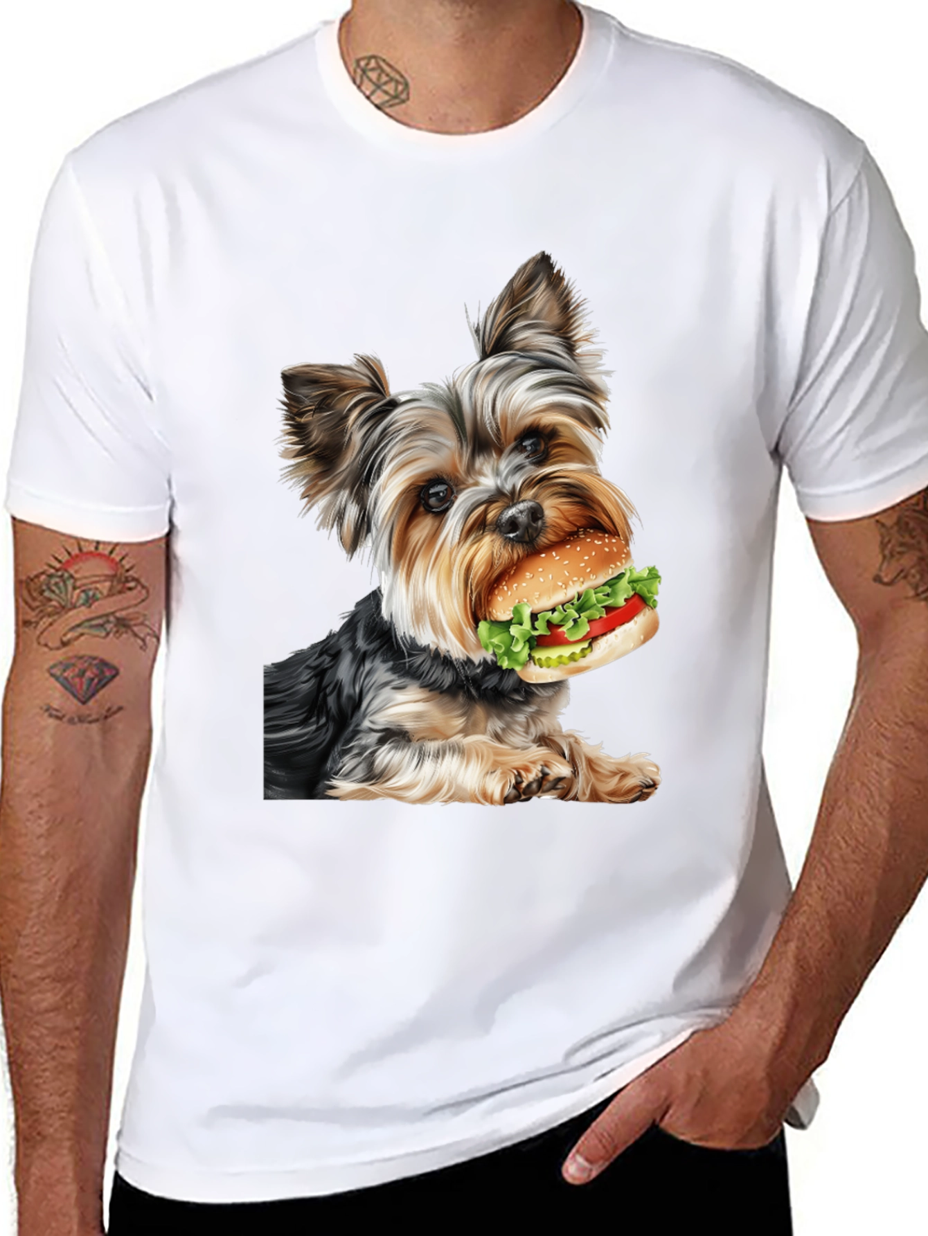 Yorkie Dog Burger Graphic Tee
