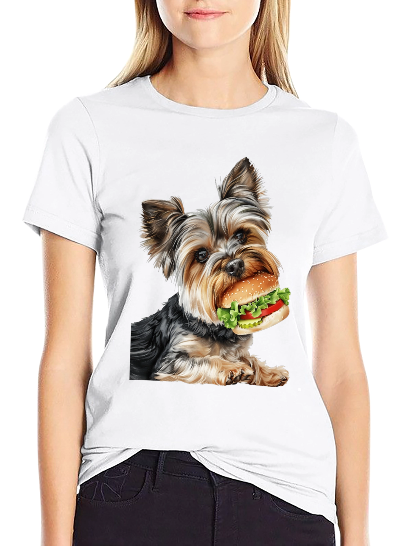 Yorkie Dog Burger Graphic Tee