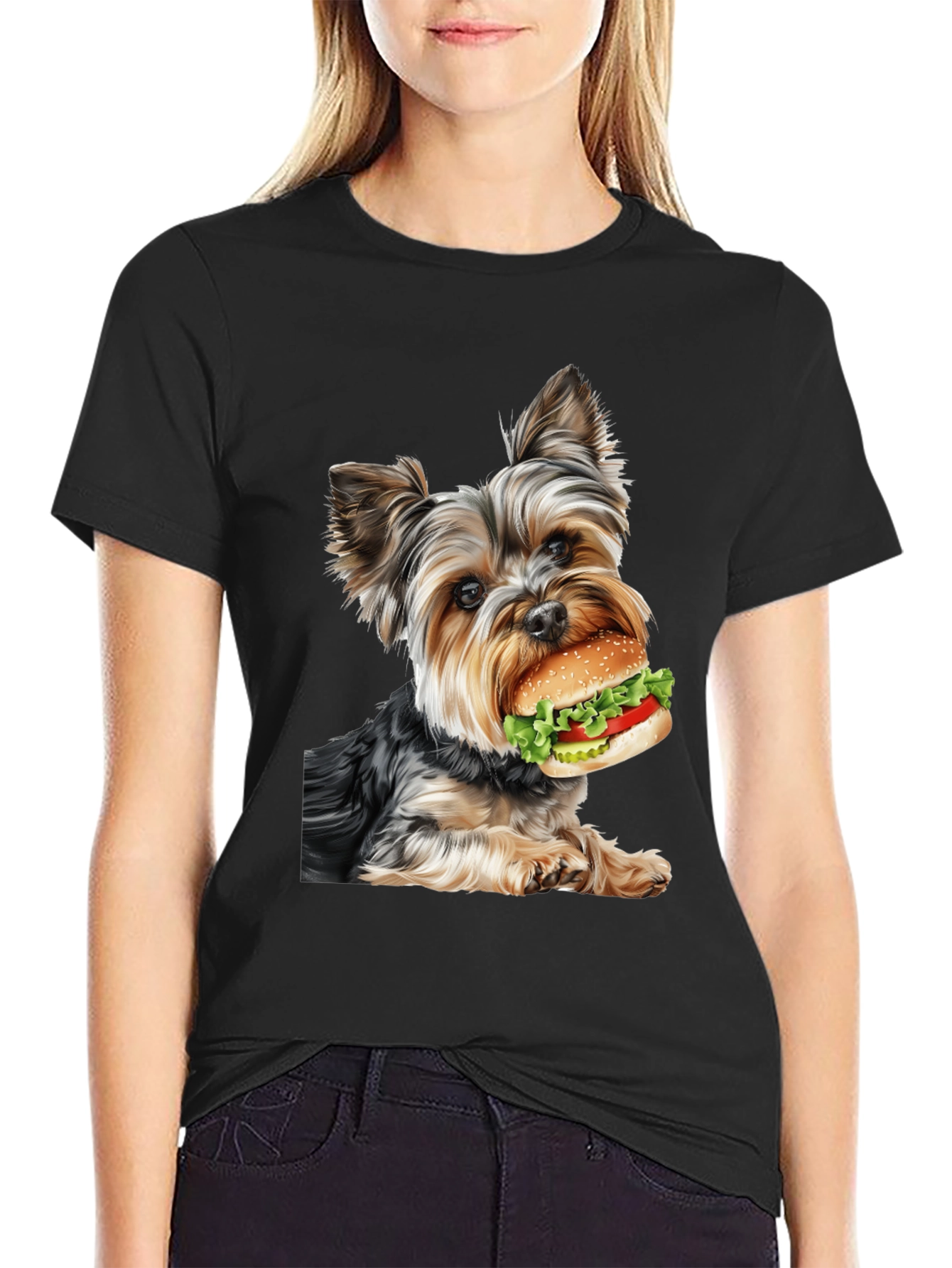 Yorkie Dog Burger Graphic Tee