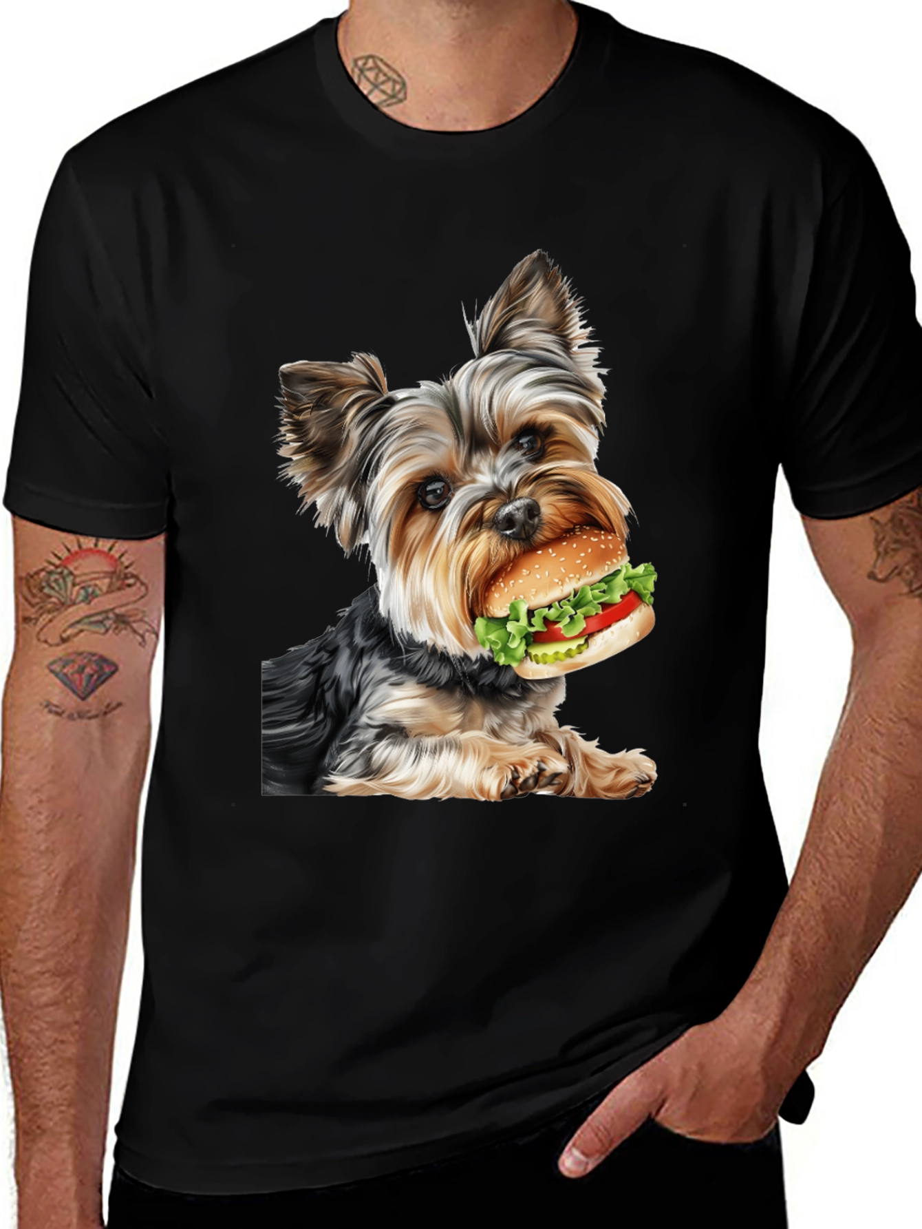 Yorkie Dog Burger Graphic Tee