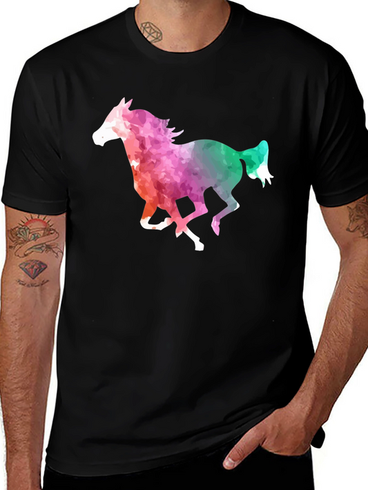 Colorful Horse Graphic Tee - Black Cotton Blend