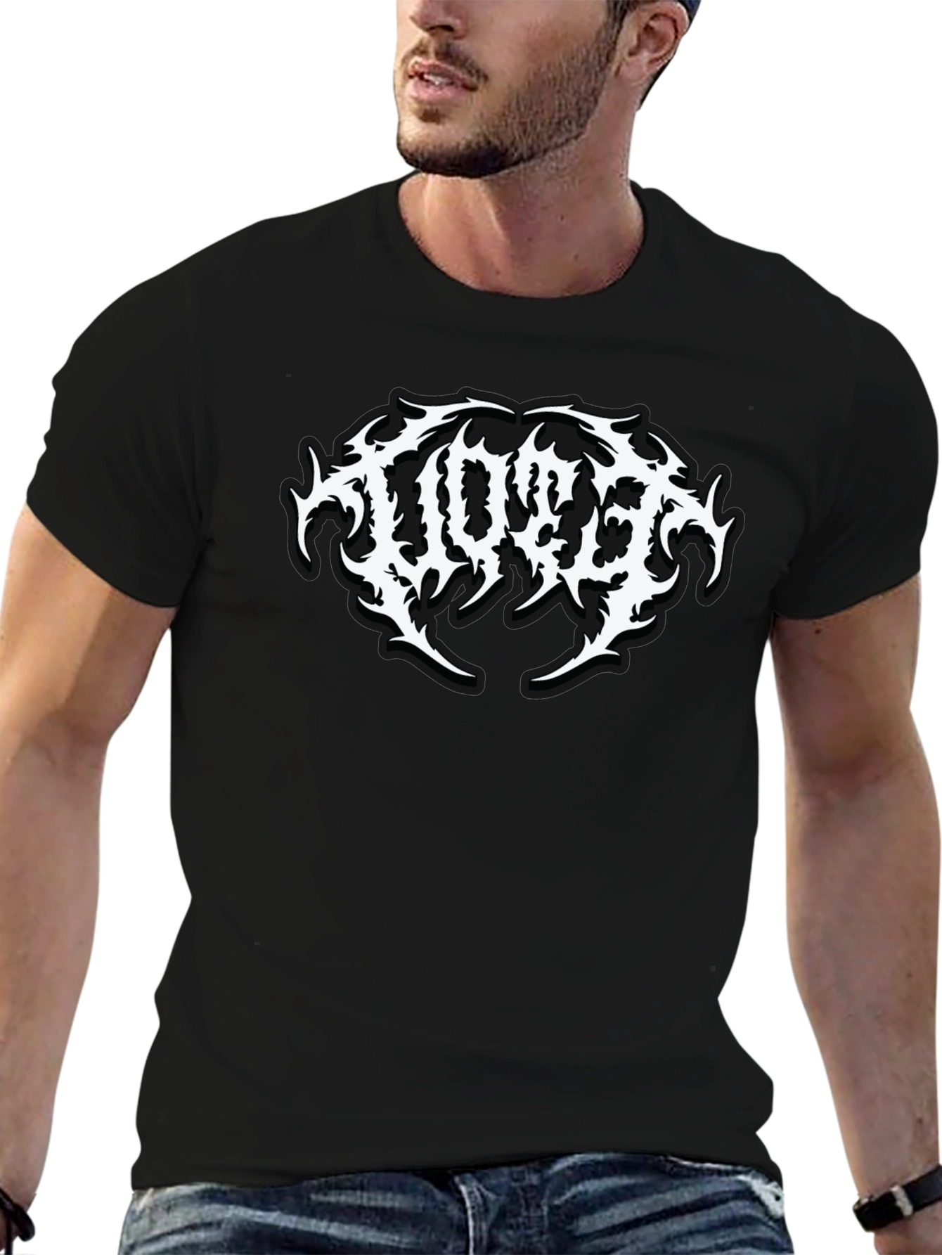 Black Graphic Tee with Metal Band Logo