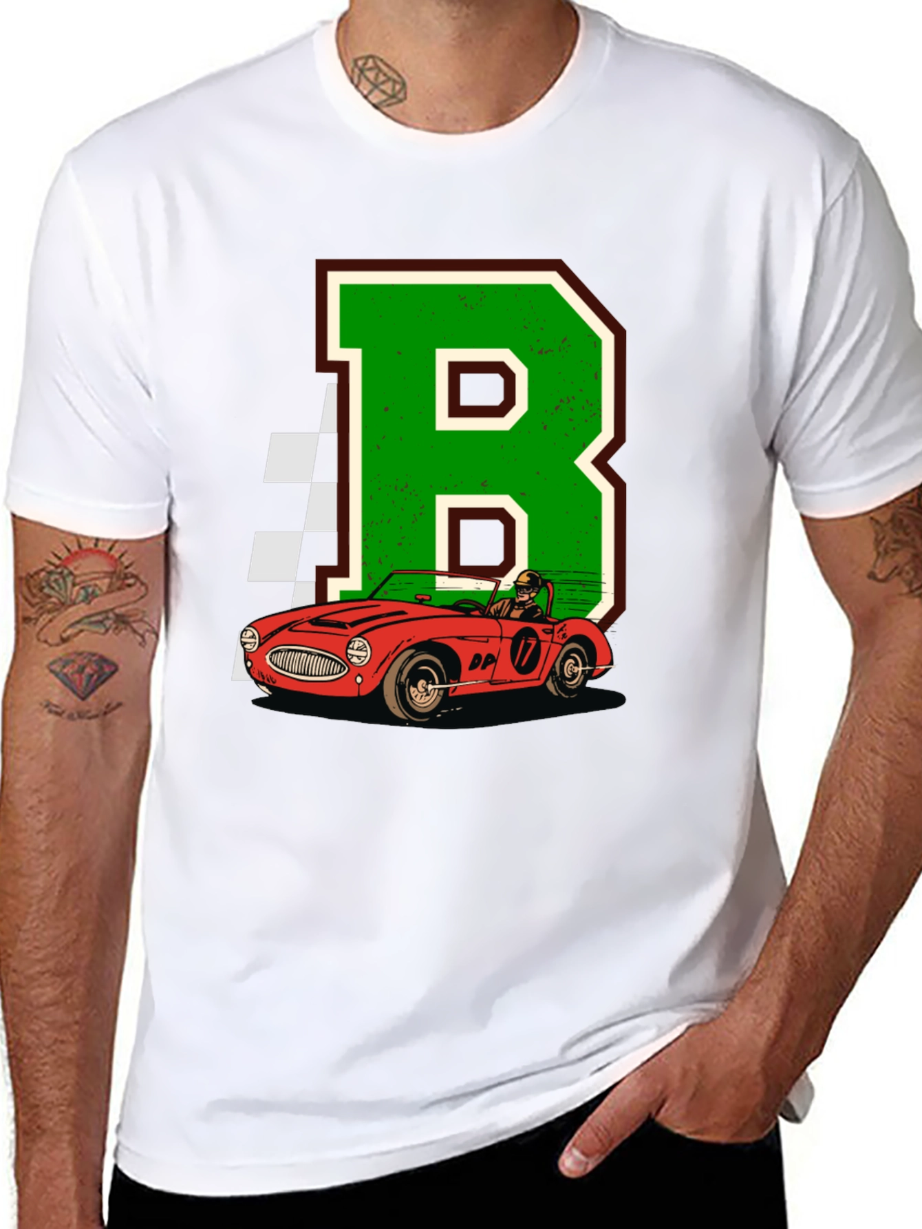 Retro Racing Car Tee - Letter B Design