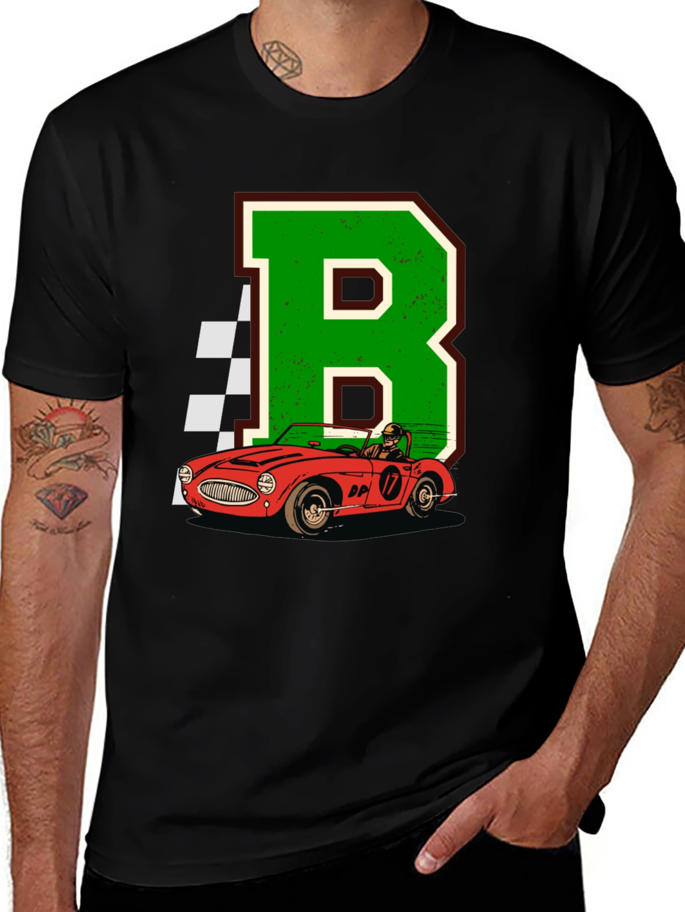 Retro Racing Car Tee - Letter B Design