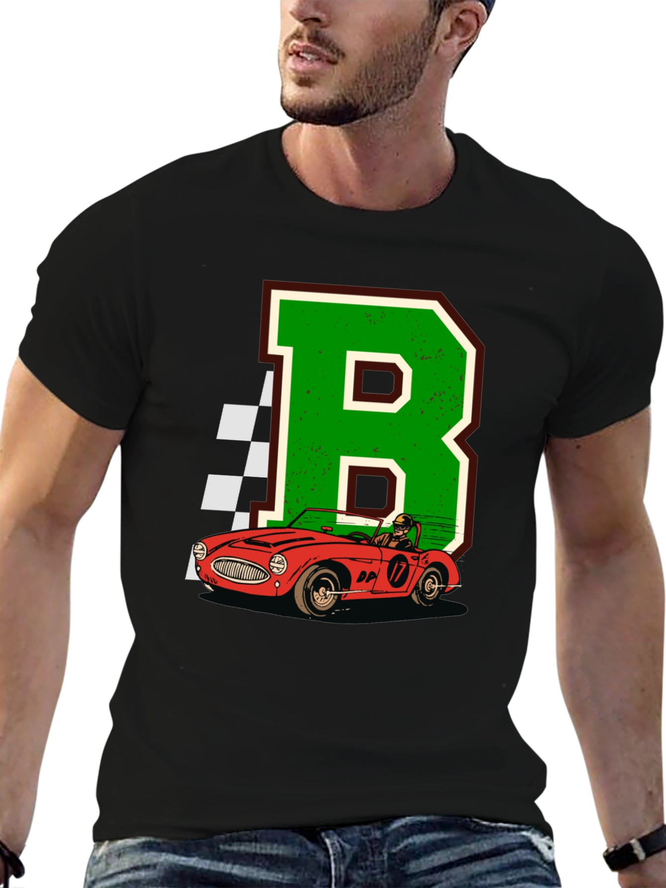 Retro Racing Car Tee - Letter B Design