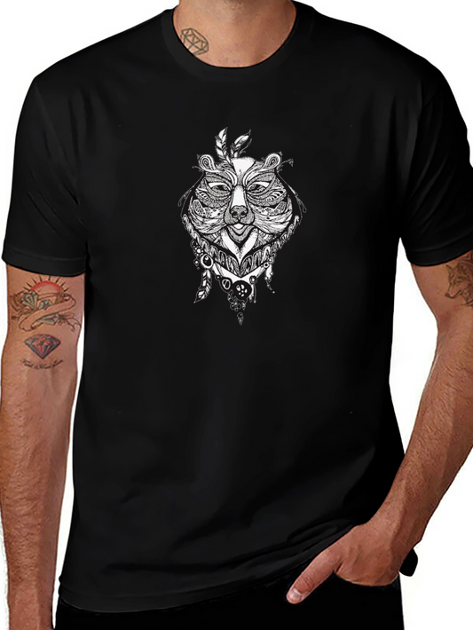 Tribal Bear Graphic Black T-Shirt - Mens Style