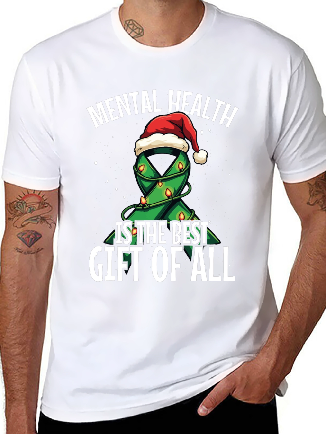 Mental Health Gift T-Shirt - Christmas Ribbon Design