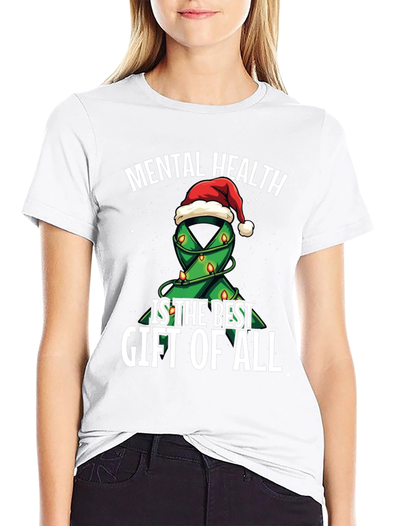 Mental Health Gift T-Shirt - Christmas Ribbon Design