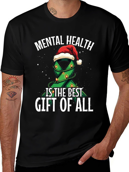Mental Health Gift T-Shirt - Christmas Ribbon Design