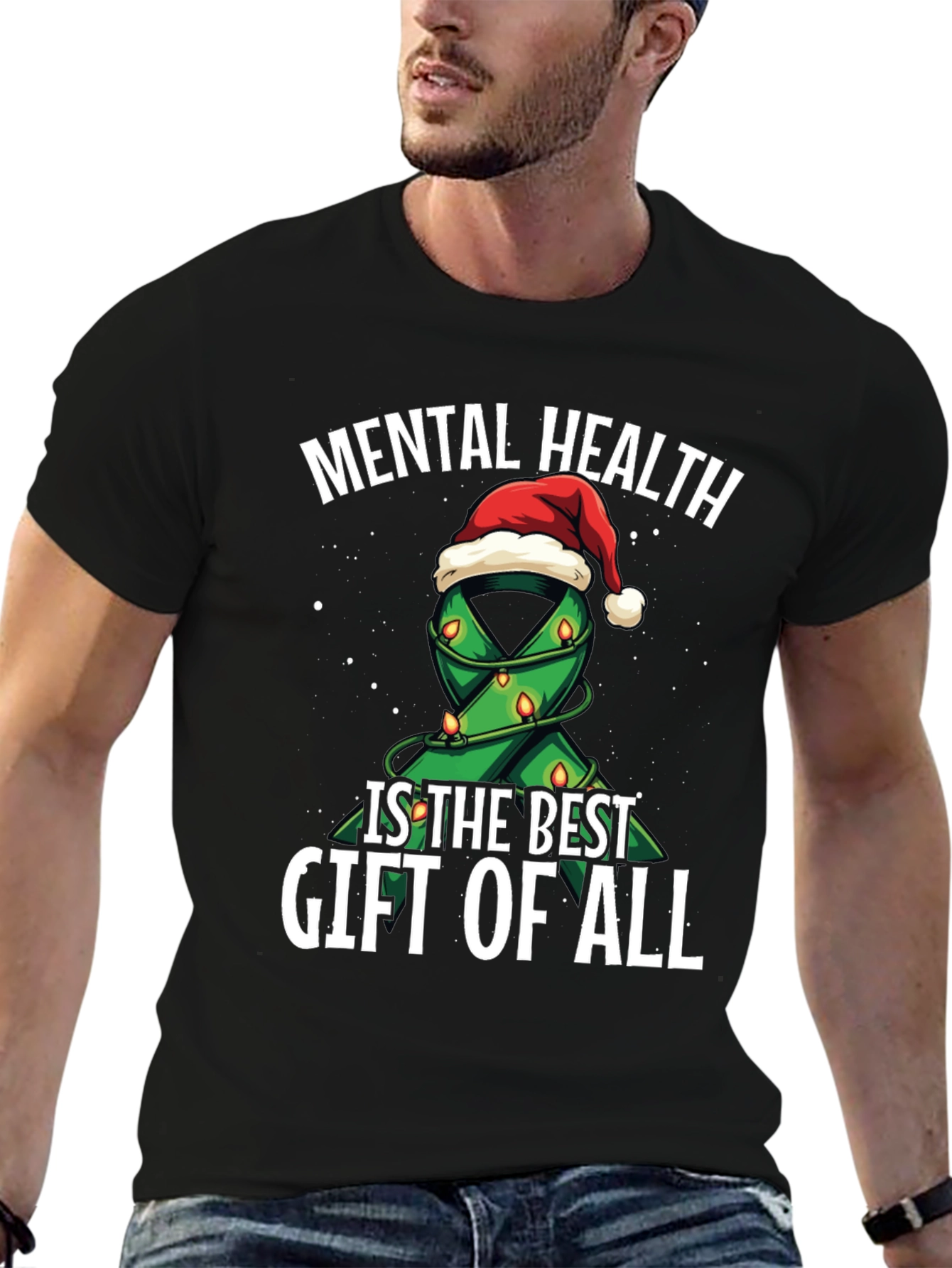 Mental Health Gift T-Shirt - Christmas Ribbon Design