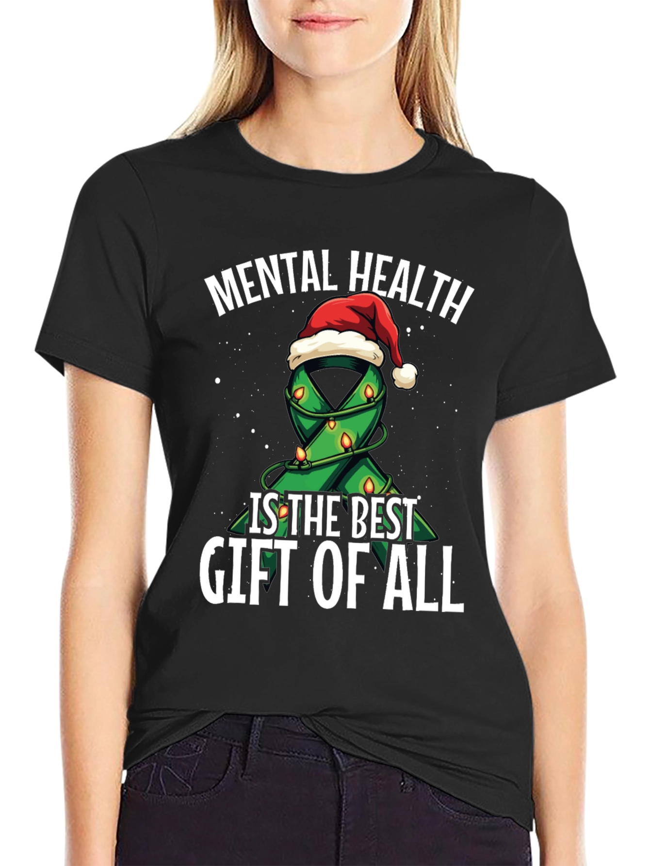 Mental Health Gift T-Shirt - Christmas Ribbon Design