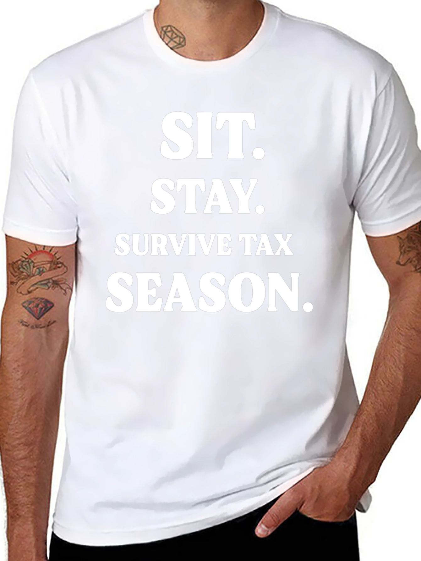 Sit. Stay. Survive Tax Season. Black T-Shirt
