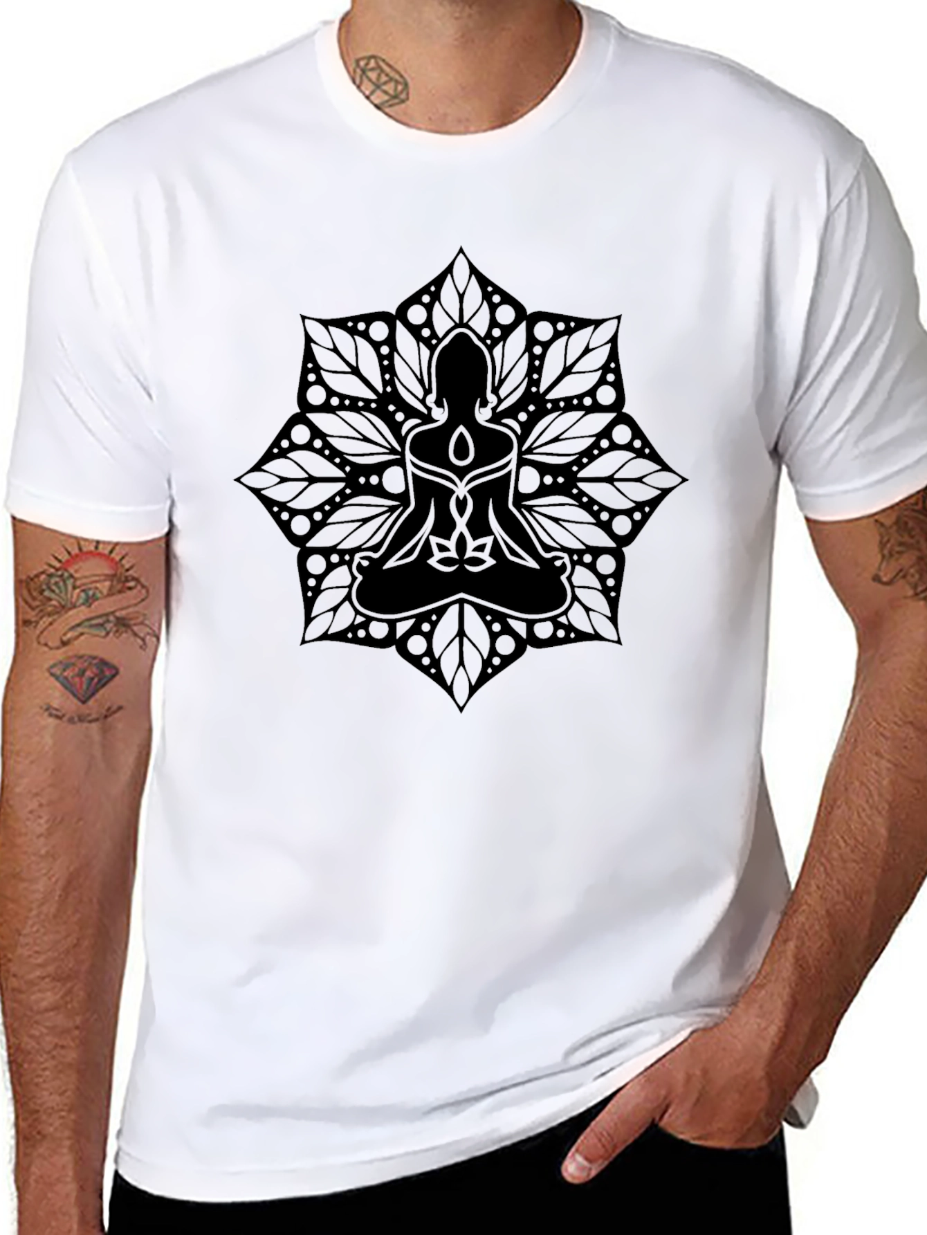Mens Black T-Shirt with Mandala Buddha Design