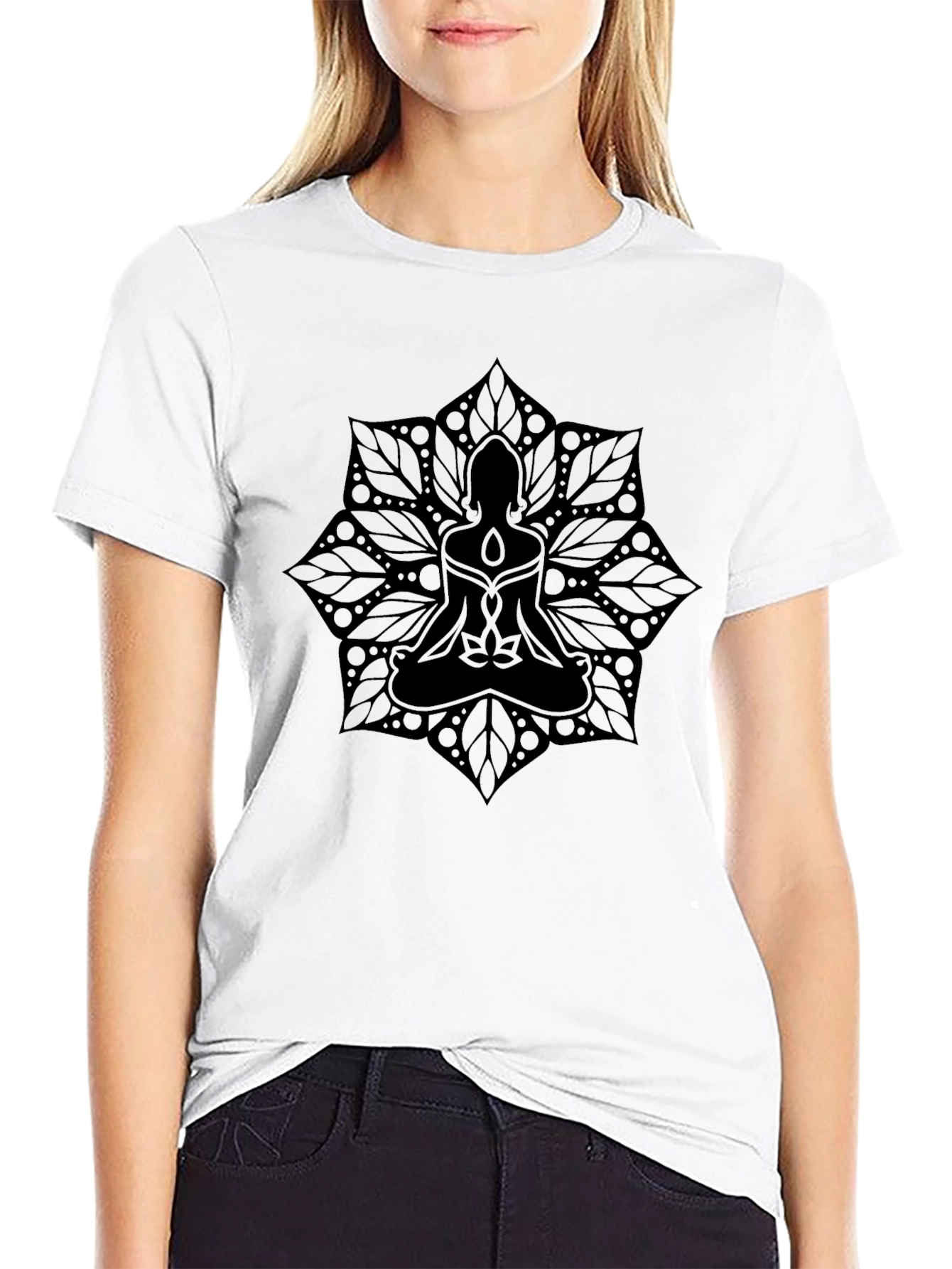 Mens Black T-Shirt with Mandala Buddha Design