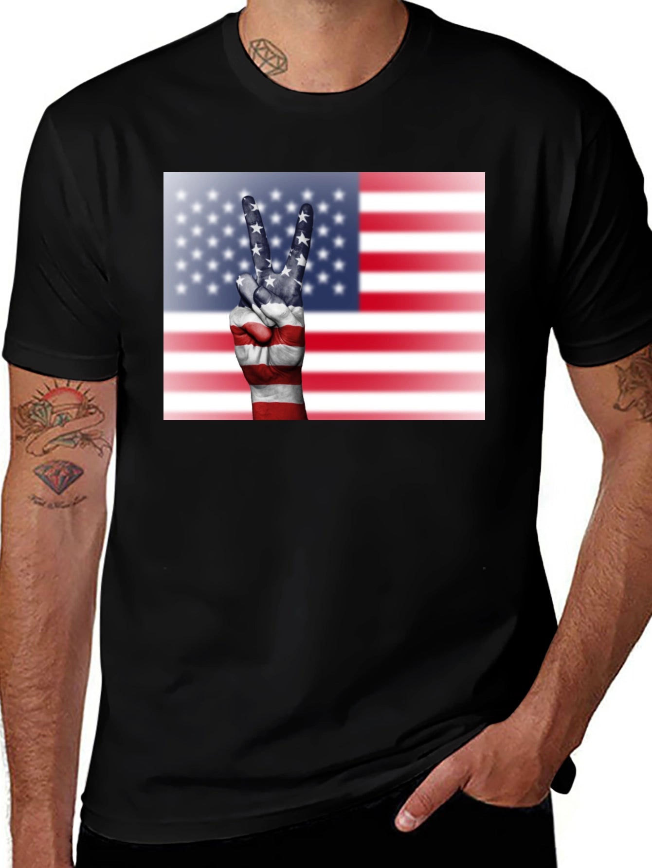 American Flag Peace Sign Black T-Shirt