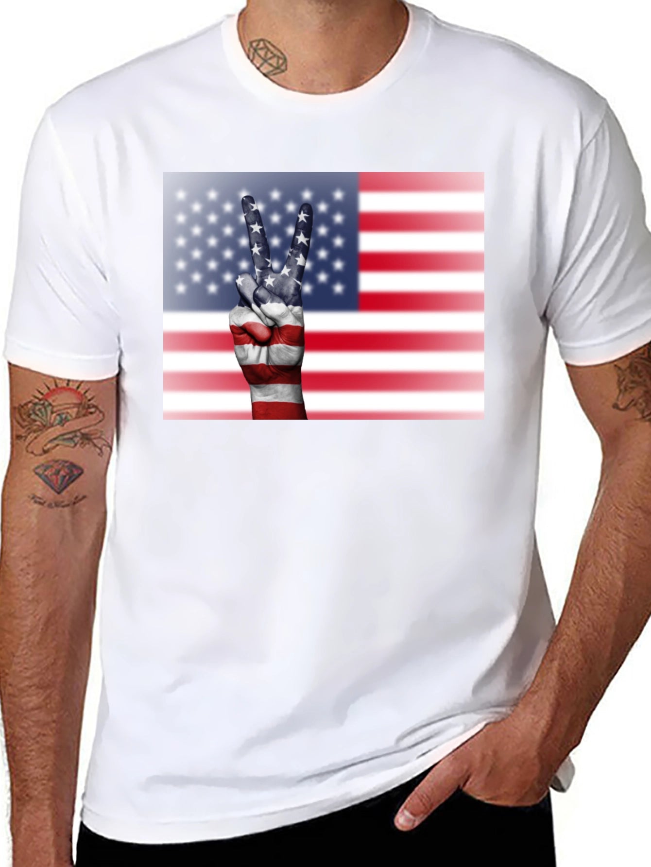 American Flag Peace Sign Black T-Shirt