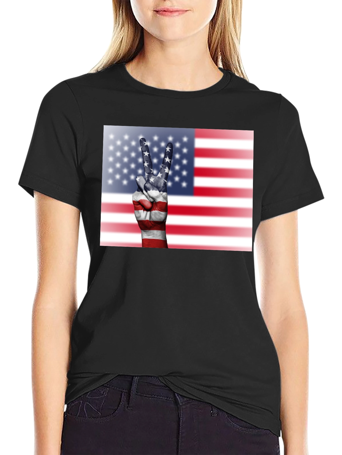American Flag Peace Sign Black T-Shirt