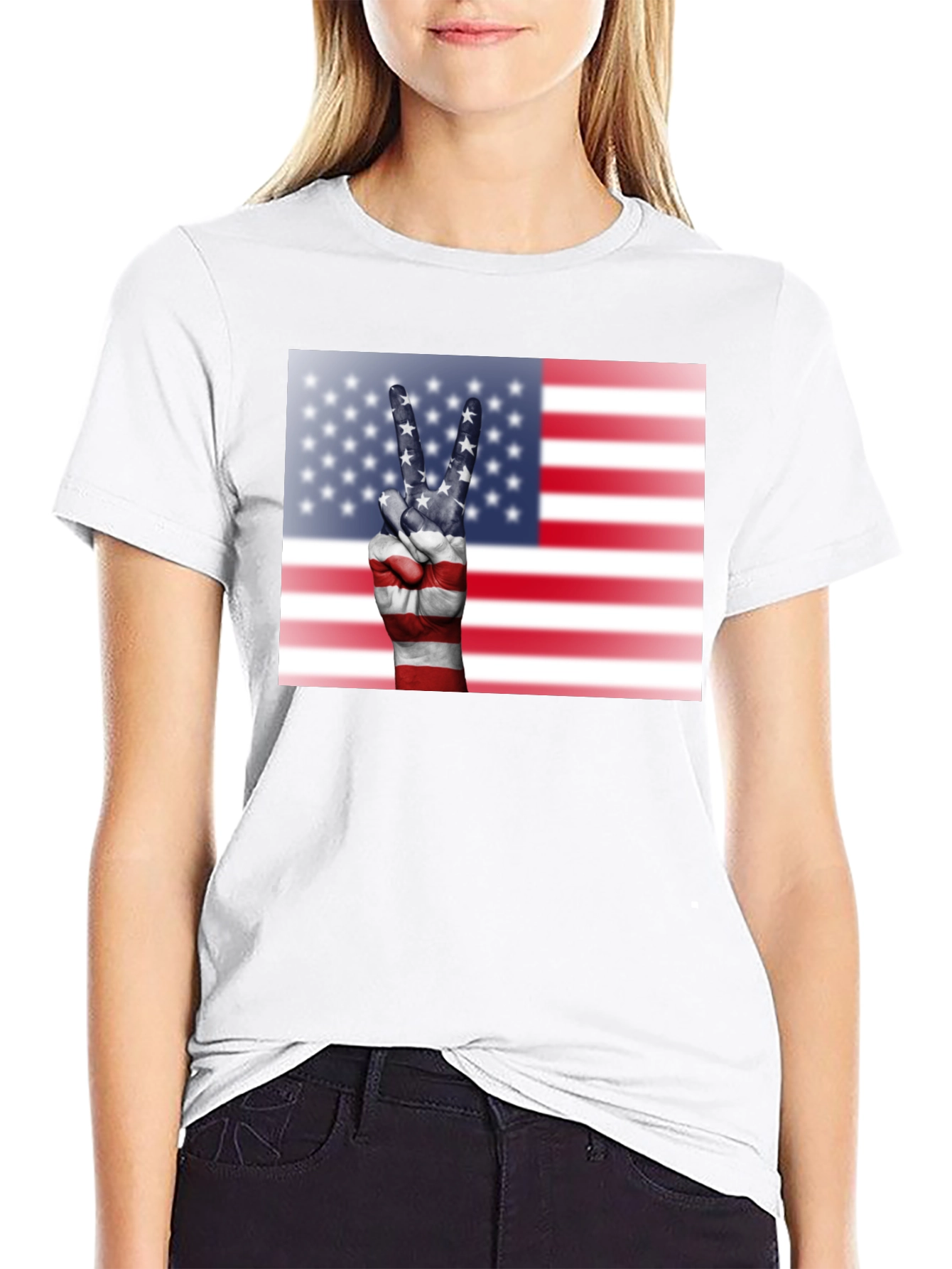 American Flag Peace Sign Black T-Shirt
