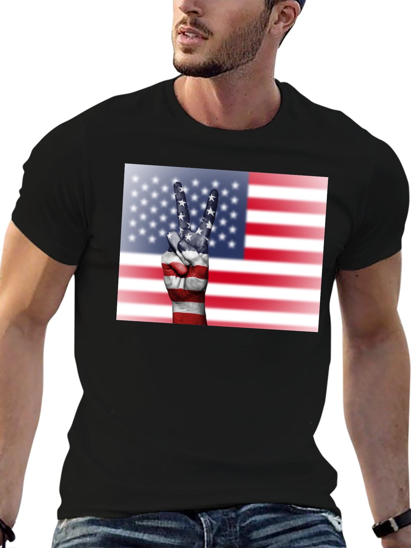 American Flag Peace Sign Black T-Shirt
