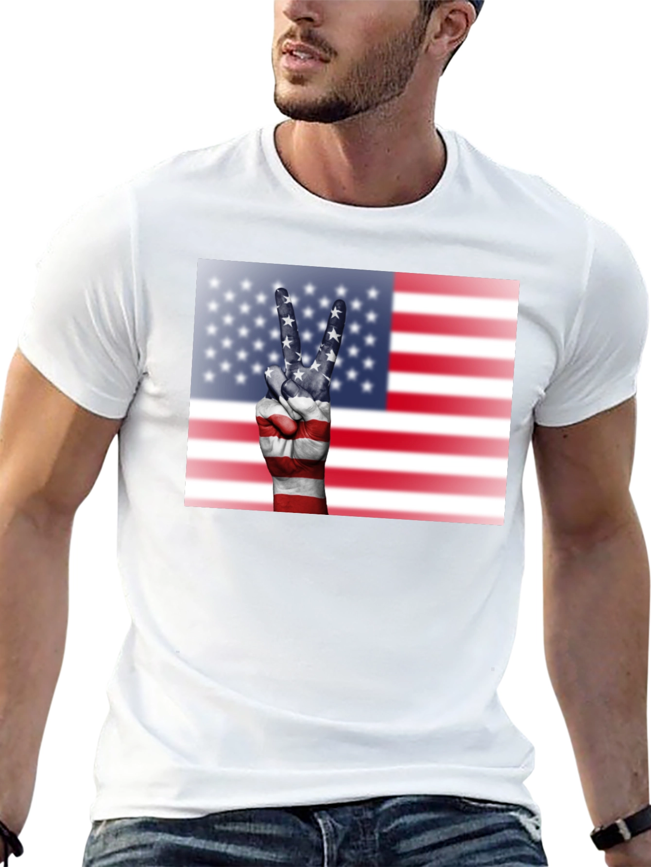 American Flag Peace Sign Black T-Shirt