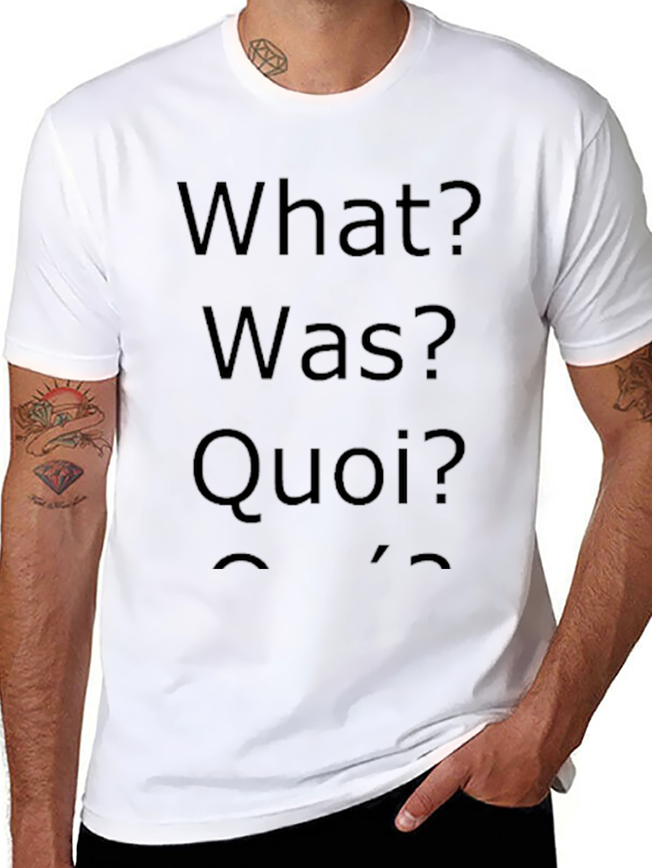 What? Was? Quoi? T-Shirt - Mens Crew Neck Tee