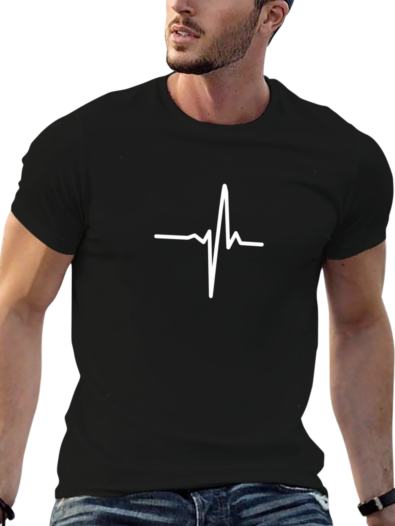 Heartbeat Graphic Tee - Black Cotton T-Shirt