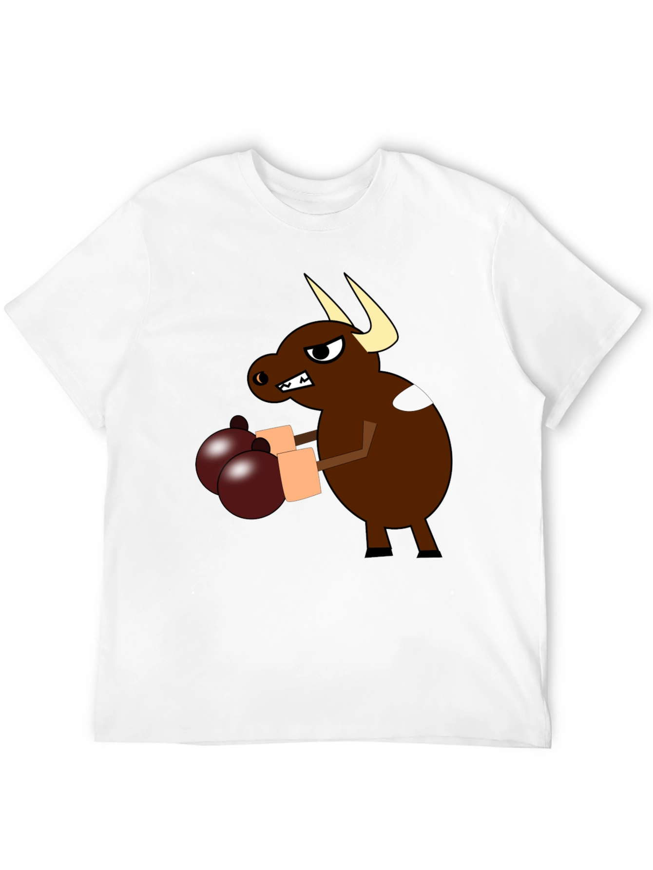 Cartoon Boxing Bull Black T-Shirt
