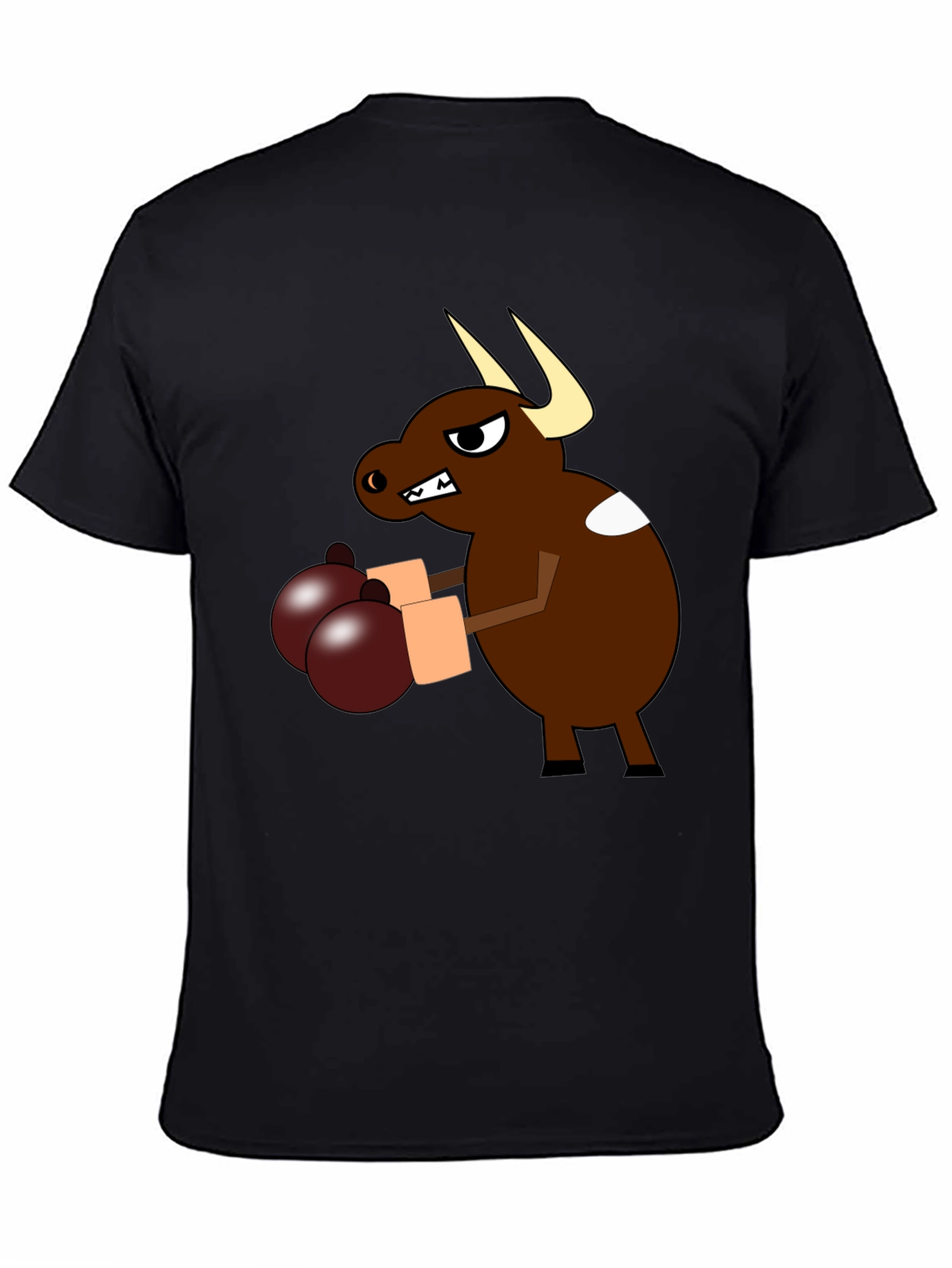 Cartoon Boxing Bull Black T-Shirt