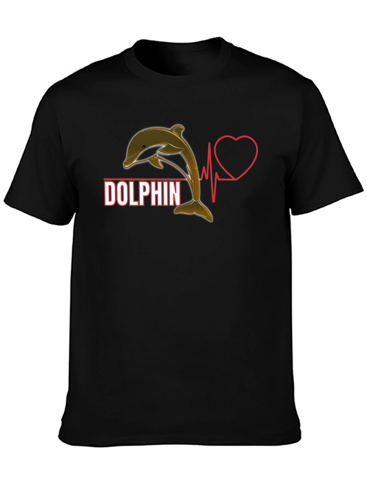 Dolphin Heartbeat Graphic Tee - Black Short Sleeve Casual Shirt