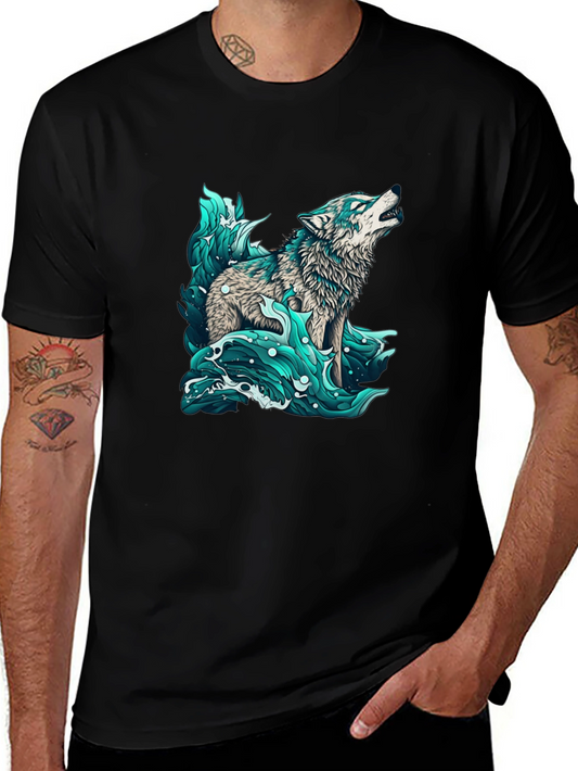Wolf in Water Graphic Black T-Shirt