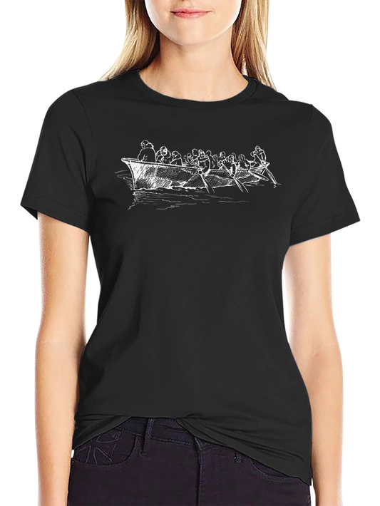Mens Black Graphic T-Shirt - Boat Illustration