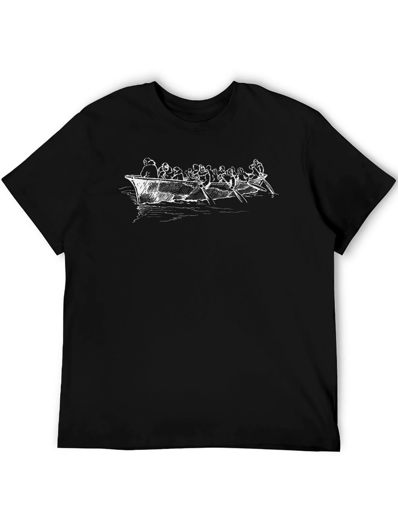Mens Black Graphic T-Shirt - Boat Illustration
