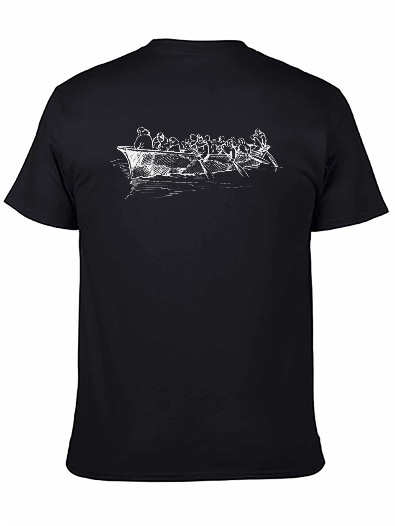 Mens Black Graphic T-Shirt - Boat Illustration