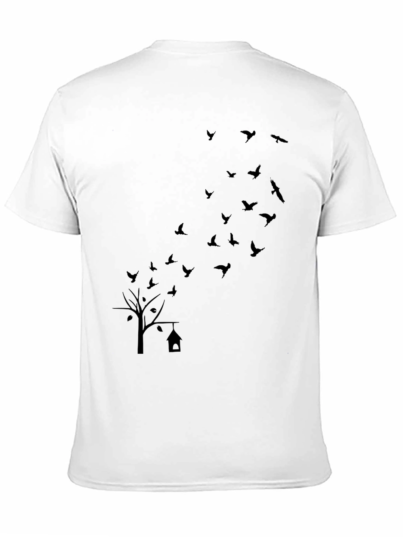 Mens Black T-Shirt: Birds & Tree Graphic Print