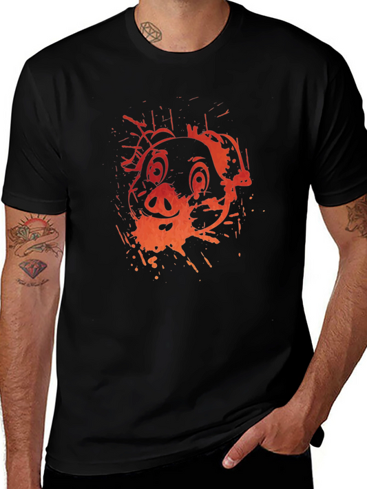 Pig Graphic Print Black T-Shirt